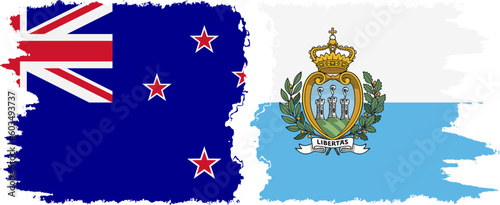 San Marino and New Zealand grunge flags connection vector