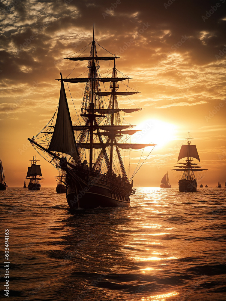 Obraz premium sailboat at sunset, pirate