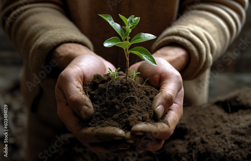 Two hands planting a little tree