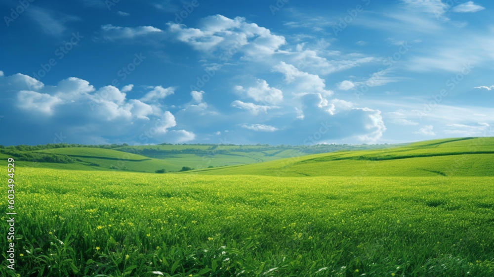 Green field with blue sky