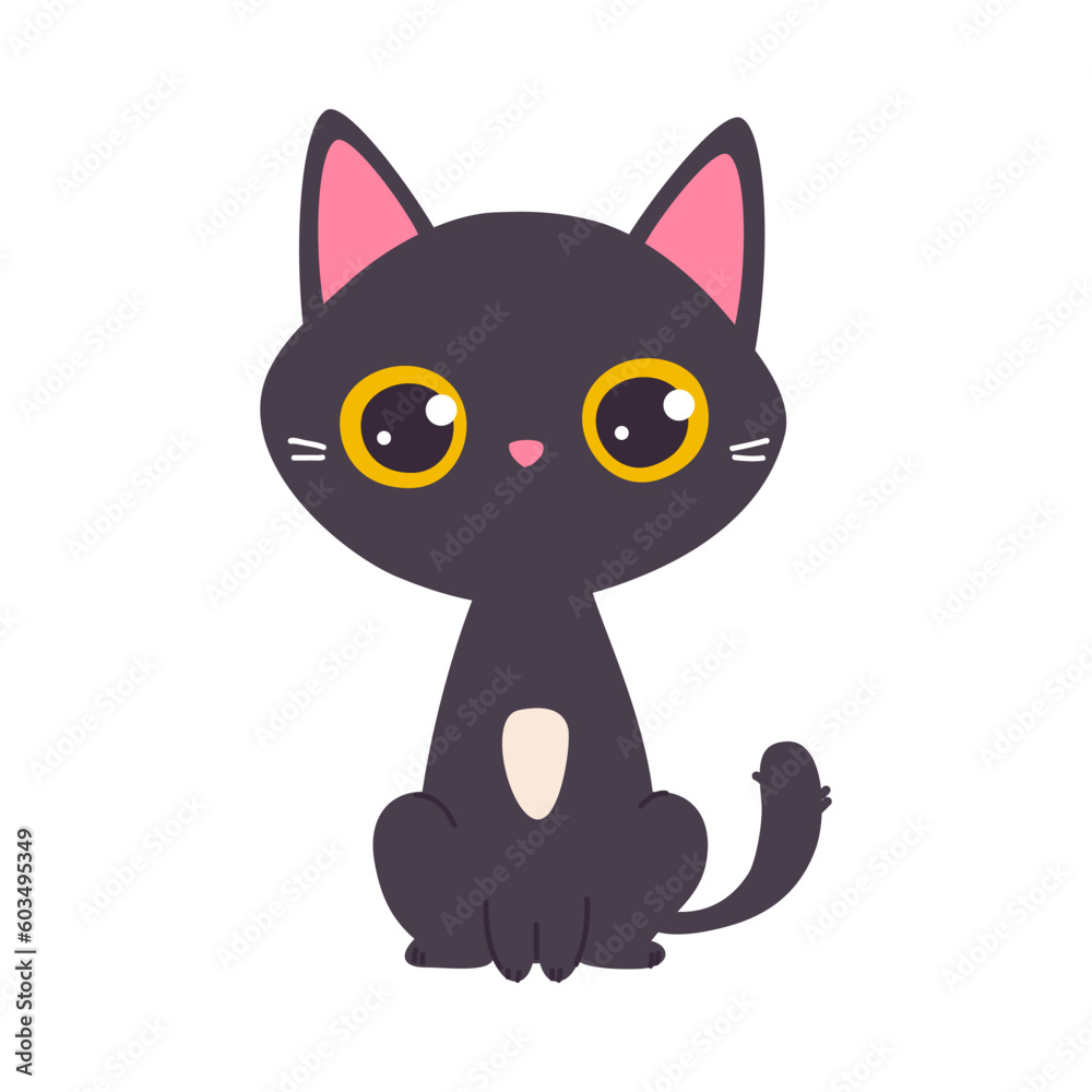 Funny Black Cat with Paws and Tail Sitting Vector Illustration Funny Black Cat with Paws and Tail Sitting Vector Illustration