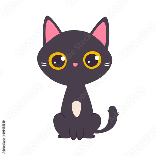 Funny Black Cat with Paws and Tail Sitting Vector Illustration