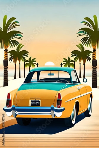 Cartoon 40s car. AI generated illustration © vector_master