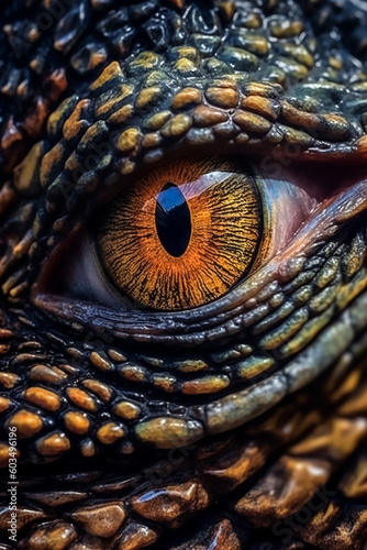 close up of a lizard, dragon, monster, evil, eyes, wide angle, © federico