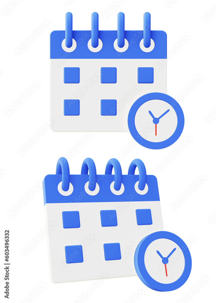 3d illustration icon of blue calendar date and time 3d illustration icon of blue calendar date and time