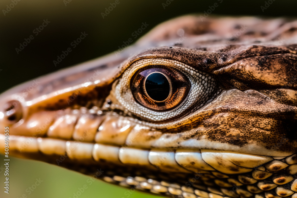 Fototapeta premium close up of a lizard, frog, snake, fog, animal, zoo, camaleon, brown