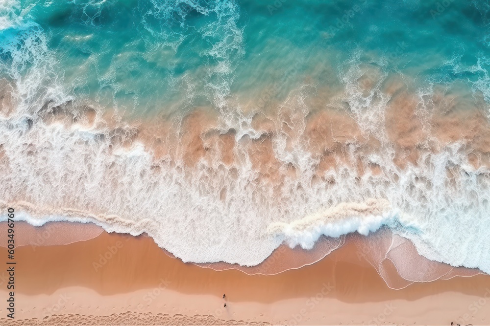 Ocean waves on the beach background generative ai Aerial top down view of beach and sea