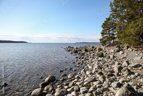 Natural rock seaside landscape archipelago view in Sweden, Nynäshamn.