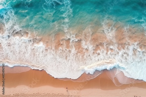 Ocean waves on the beach background generative ai Aerial top down view of beach and sea