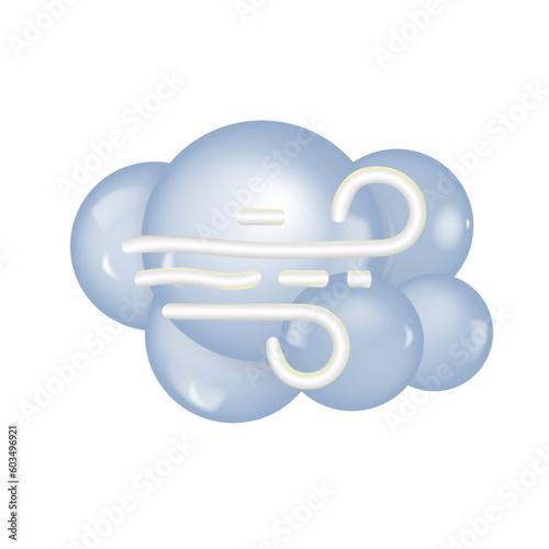 Cloud and wind. Cute pastel cartoon of weather symbol. 3D vector illustration isolated on background.