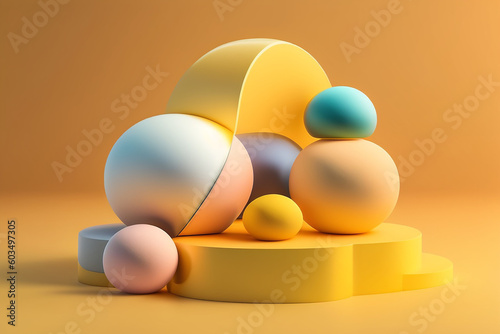 Abstract mock up scene pastel color. Geometry shape objects podium background for product. 3d rendering. 