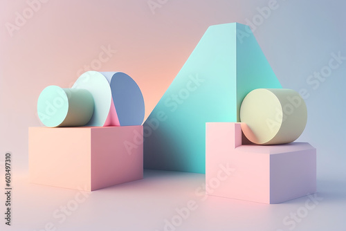 Abstract mock up scene pastel color. Geometry shape objects podium background for product. 3d rendering. 