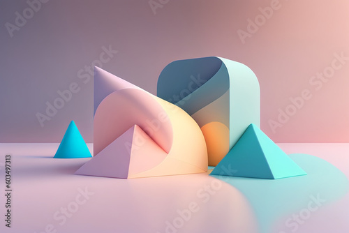 Abstract mock up scene pastel color. Geometry shape objects podium background for product. 3d rendering. 