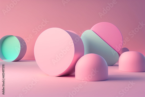 Abstract mock up scene pastel color. Geometry shape objects podium background for product. 3d rendering. 