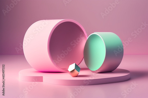 Abstract mock up scene pastel color. Geometry shape objects podium background for product. 3d rendering. 