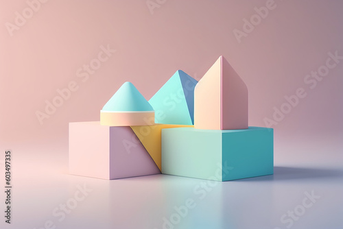 Abstract mock up scene pastel color. Geometry shape objects podium background for product. 3d rendering. 
