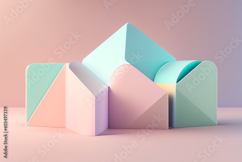 Abstract mock up scene pastel color. Geometry shape objects podium background for product. 3d rendering. 