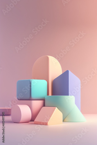 Abstract mock up scene pastel color. Geometry shape objects podium background for product. 3d rendering. 