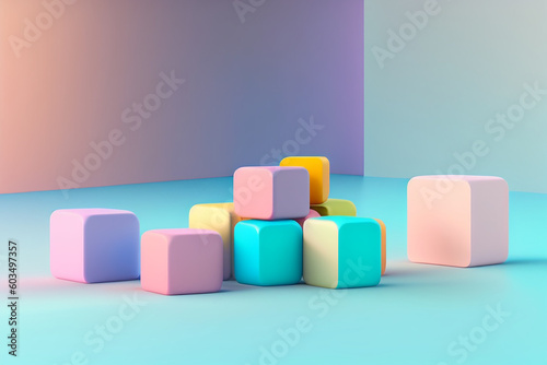 Abstract mock up scene pastel color. Geometry shape objects podium background for product. 3d rendering. 