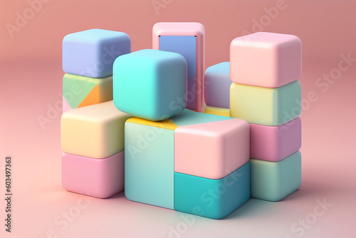 Abstract mock up scene pastel color. Geometry shape objects podium background for product. 3d rendering. 