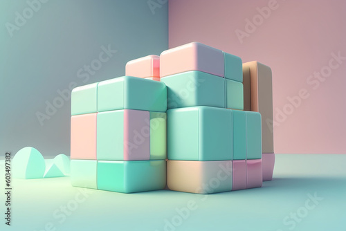 Abstract mock up scene pastel color. Geometry shape objects podium background for product. 3d rendering. 