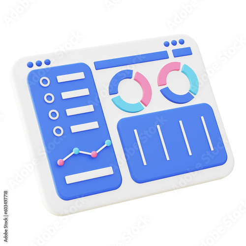 3d illustration icon of blue infographic with pie chart