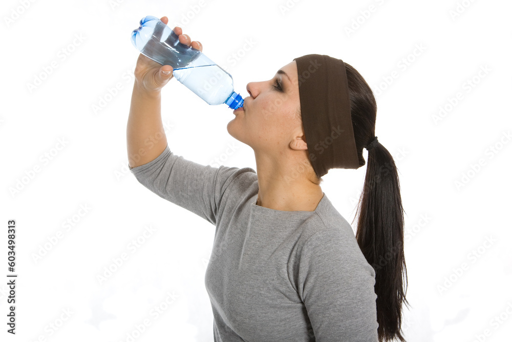 attractive thirsty woman on white background attractive thirsty woman on white background