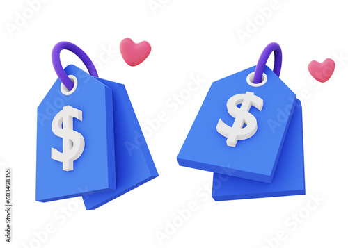 3d illustration icon of blue price tag shopping
