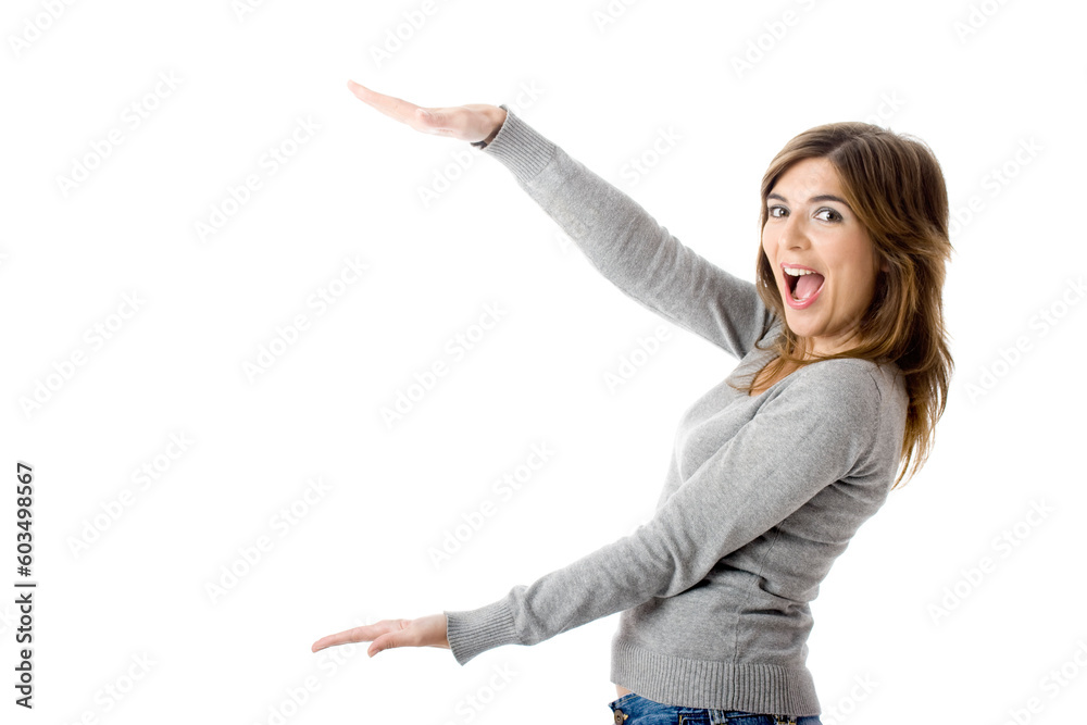 Beautiful young woman portrait doing gestures with hands Beautiful young woman portrait doing gestures with hands