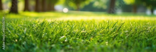 Lawn, meadow, trimmed green grass, summer sun on the grass, fresh texture. Generative AI
