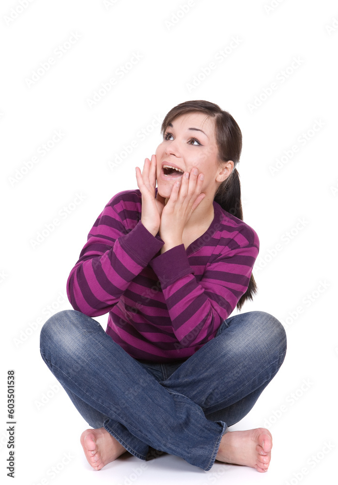 young casual woman on white background young casual woman on white background