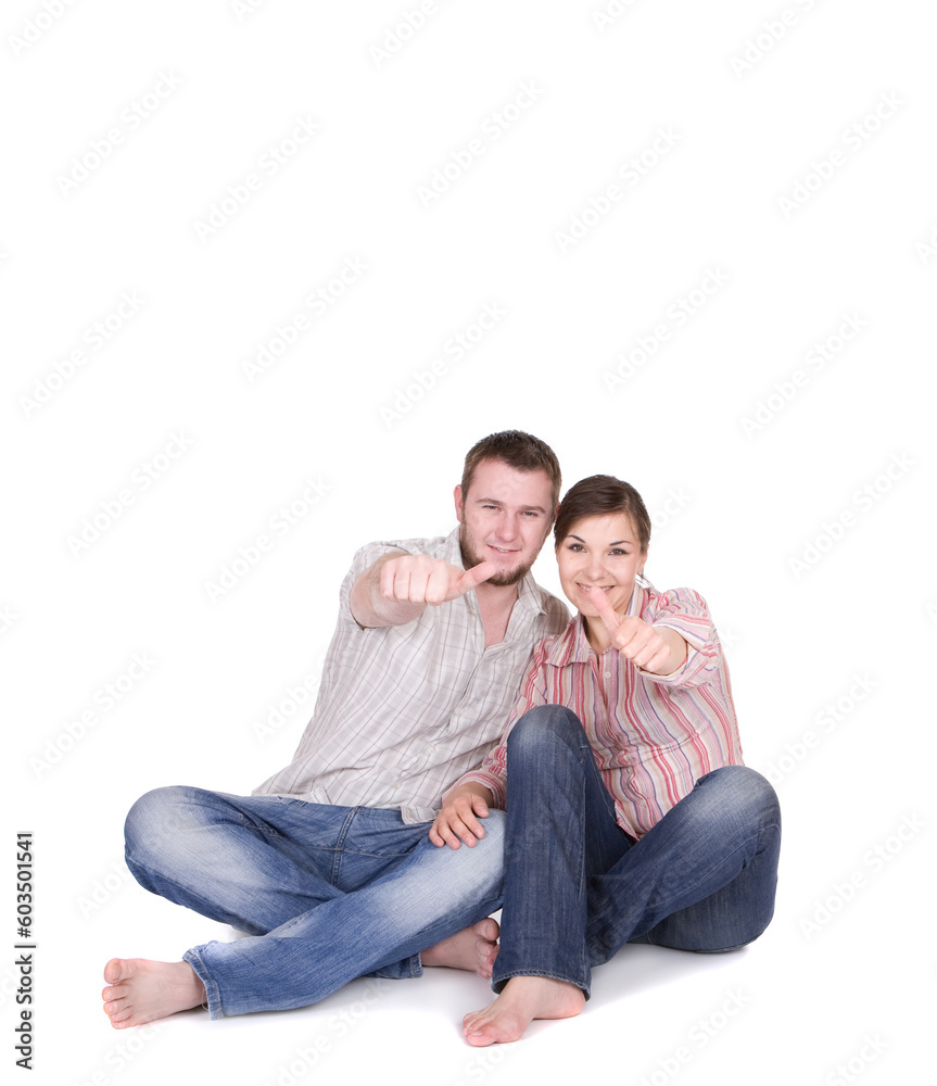 happy young couple together on white background happy young couple together on white background