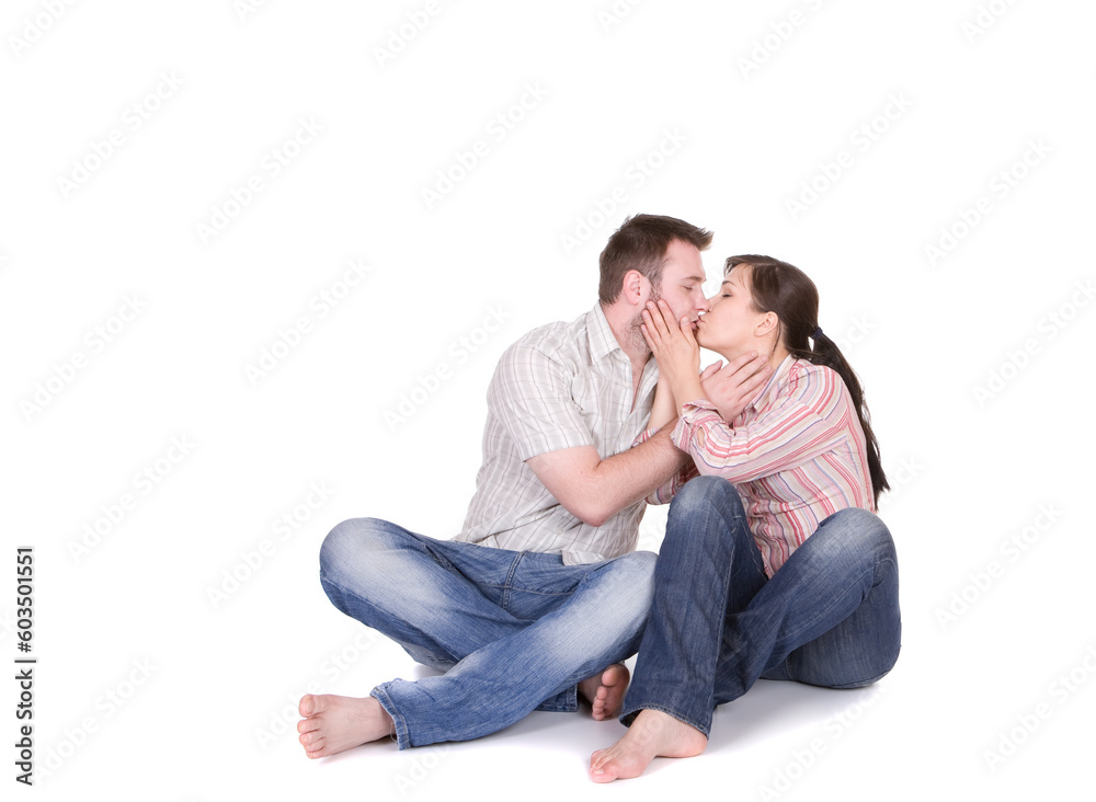 happy young couple together on white background happy young couple together on white background