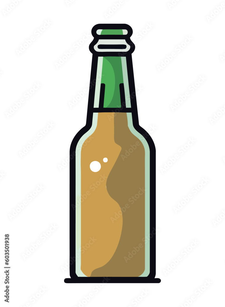 Frothy beer bottle icon with refreshing drop Frothy beer bottle icon with refreshing drop