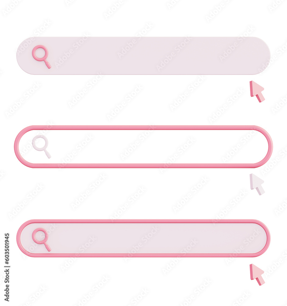 3d illustration icon of pink search bar with pointer for UI UX web mobile app social media ads 3d illustration icon of pink search bar with pointer for UI UX web mobile app social media ads