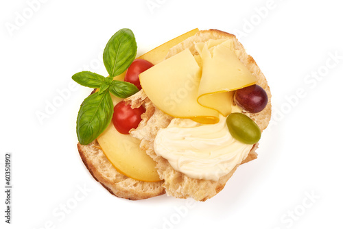 Cream cheese sandwich, italian cuisine, isolated on white background.