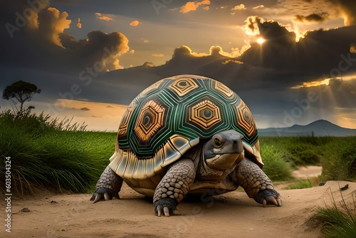turtle in the desert and the sun rases © Huzaifa