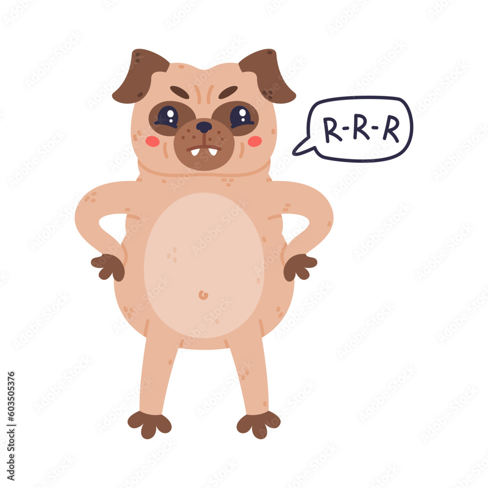 Funny Pug Dog Character with Wrinkly Angry Face Roaring Vector Illustration Funny Pug Dog Character with Wrinkly Angry Face Roaring Vector Illustration