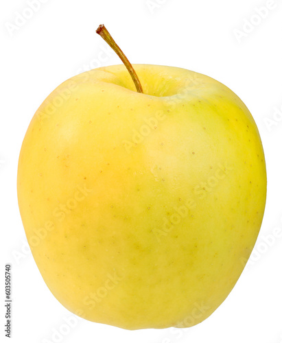 Single a yellow apple. Isolated on white background. Close-up. Studio photography.