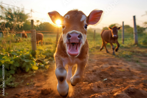 baby calf running in the paddock
