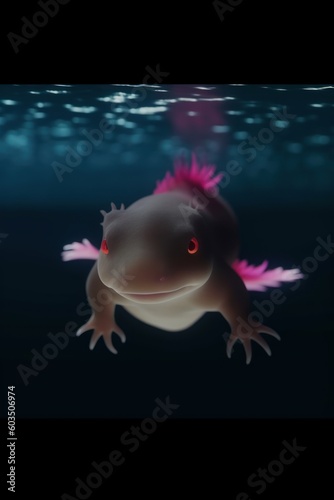 Black Axolotl with pink colors and eyes made with Generative AI