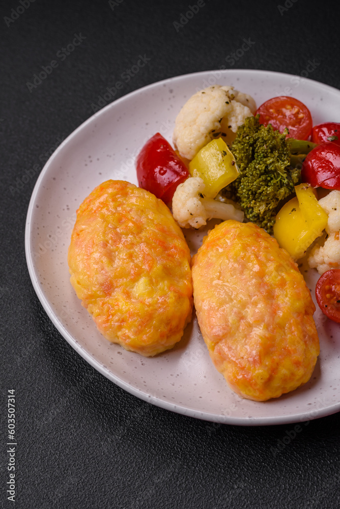 Delicious steam cutlets with carrots, cheese, salt and spices