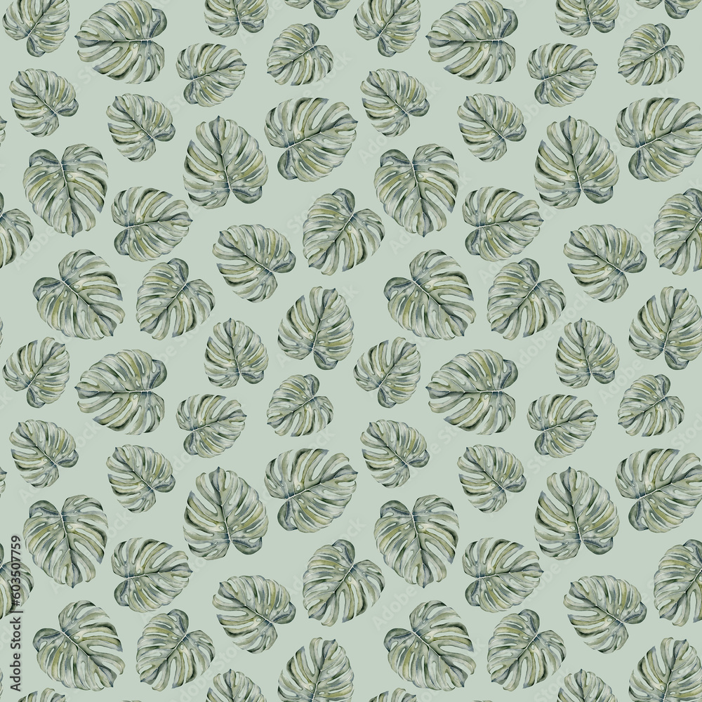 Tropical leaves seamless pattern. Monstera leaves seamless pattern. Monstera leaves on isolated background, watercolor hand painted floral illustration , seamless pattern, jungle design