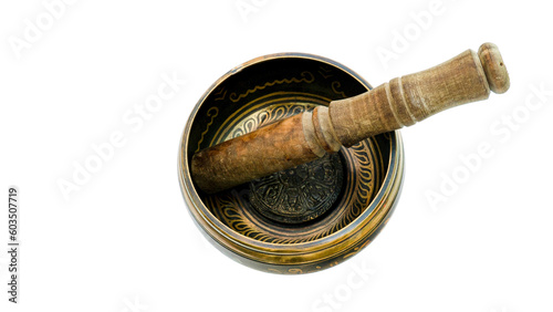 Tibetans singing bowl on white background.