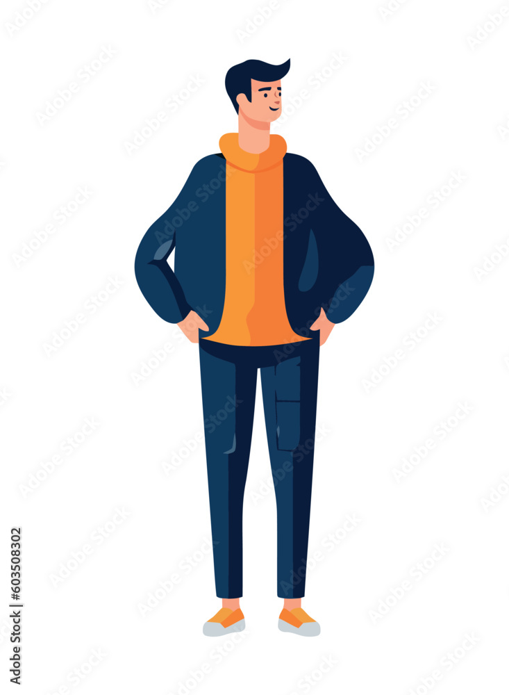 young man standing with confidence, isolated vector