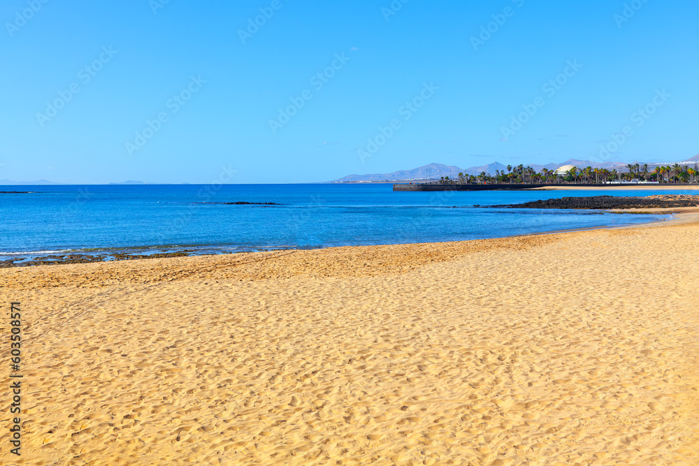 White sand beach located in Lanzarote . Playa Del Reducto Arrecife