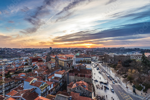 Aerial view from Clerigos tower with Portuguese Centre of Photography in Porto, Portugal