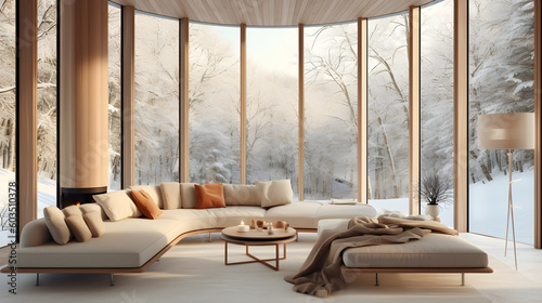 modern living room in winter created with Generative AI