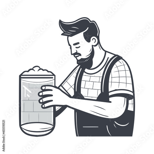 bearded man holds a drink mug