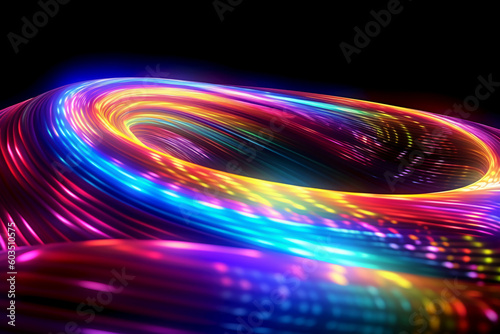 hyper loop or warp technology concepts with flow of Digital stream in line multicolor neon